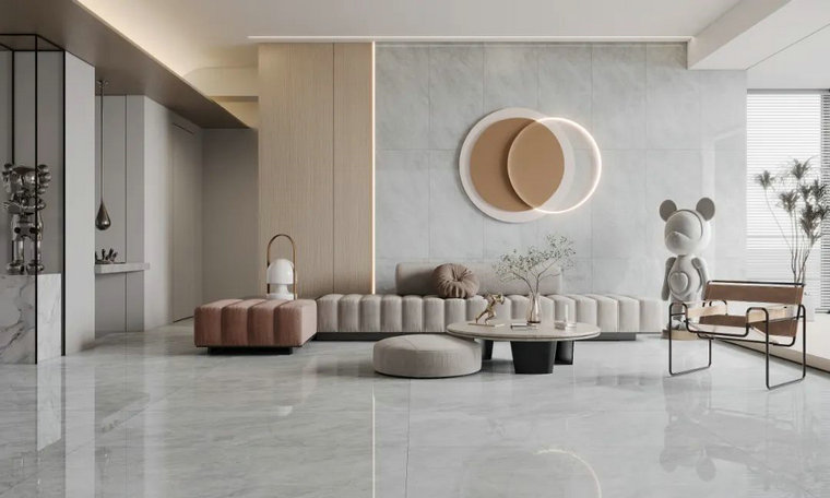 莫地卡灰通體大理石瓷磚，締造高級端莊的空間